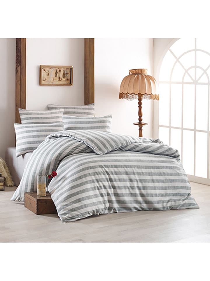 Colorful Cotton Komplet pościeli "Hook" w kolorze szaro-białym rozmiar: 260x220 cm