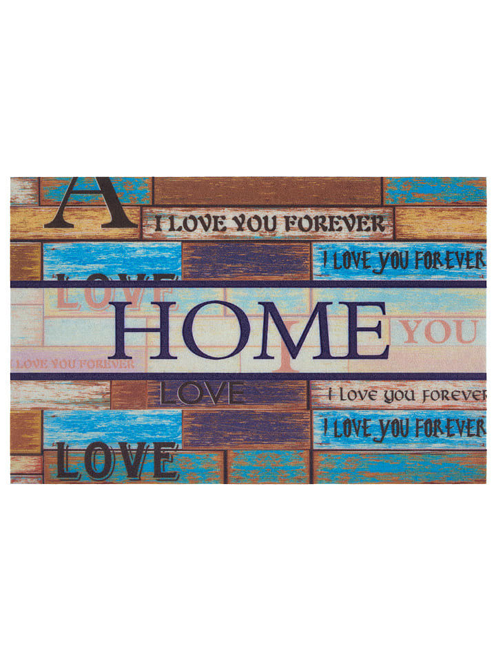 WHITE LABEL Wycieraczka "Home Letters" w kolorze jasnobrązowo-turkusowym rozmiar: 45x70 cm