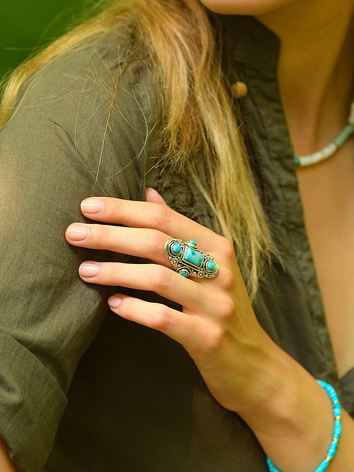 AMAZONIA Srebrny pierścionek "Xochipilli" z turkusami rozmiar: 50