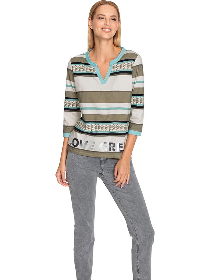 Heine Koszulka w kolorze biało-oliwkowym rozmiar: 42