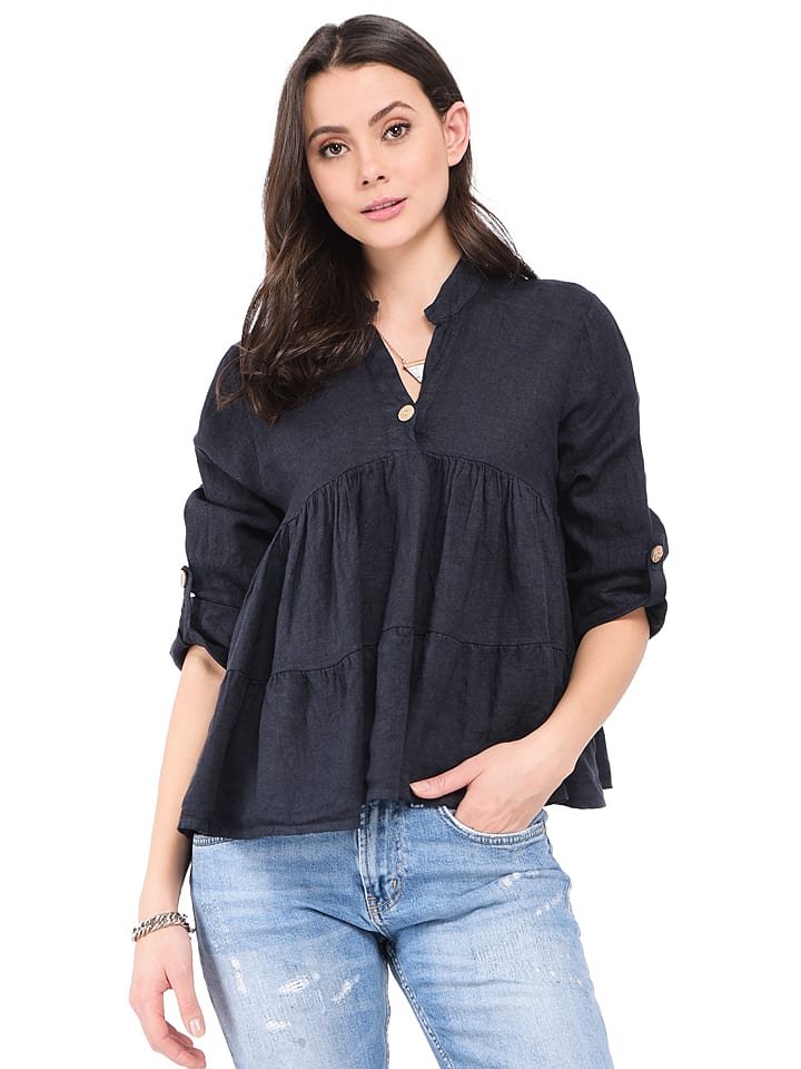 Le Jardin du Lin Lniana bluzka w kolorze granatowym rozmiar: 40