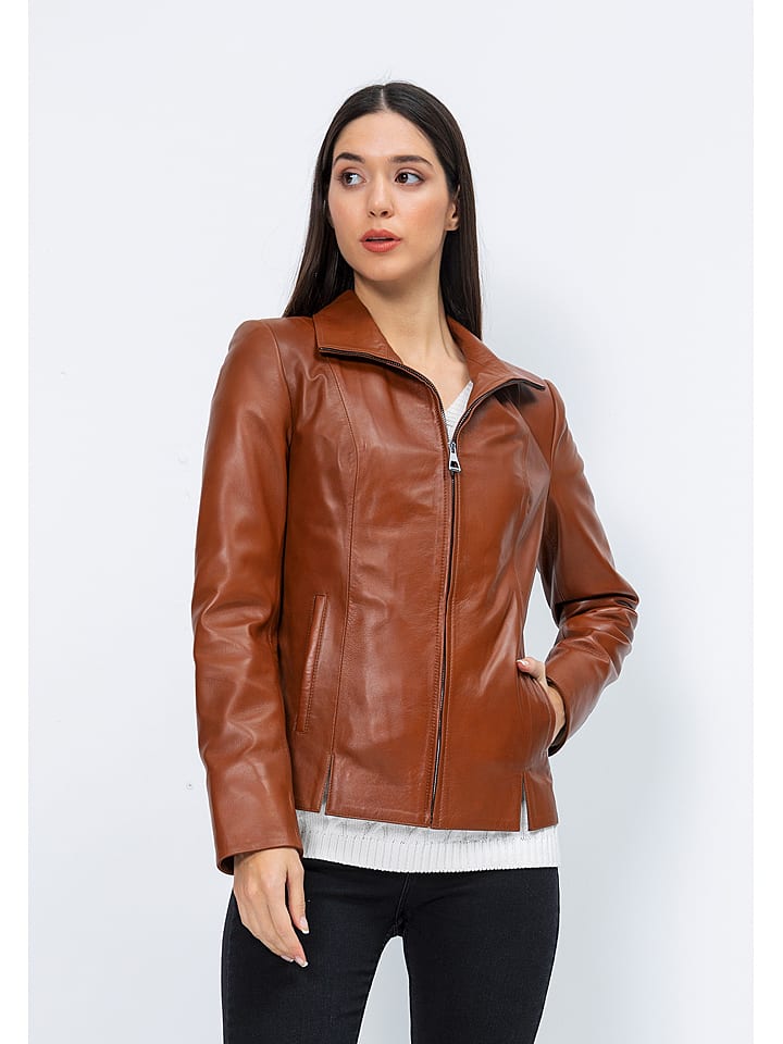 Skórzana kurtka w kolorze jasnobrązowym