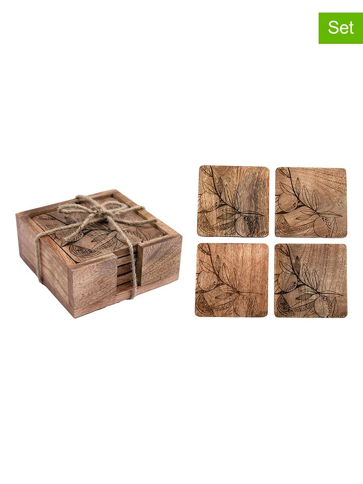 SiL Interiors Podkładki (4 szt.) w kolorze jasnobrązowym - 10 x 10 cm rozmiar: onesize