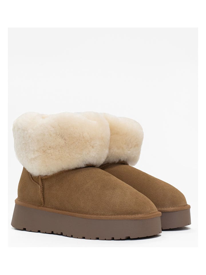 NICEBAY Skórzane botki zimowe "Freya" w kolorze jasnobrązowym rozmiar: 41