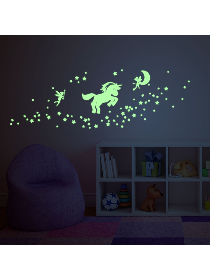 Ambiance Tatuaż ścienny "Phosphorescent unicorn and 2 fairies and 80 stars" rozmiar: onesize