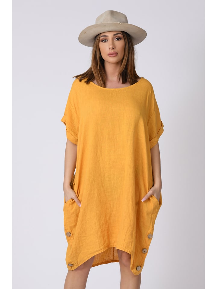 Lniana sukienka "Kassandra" w kolorze żółtym