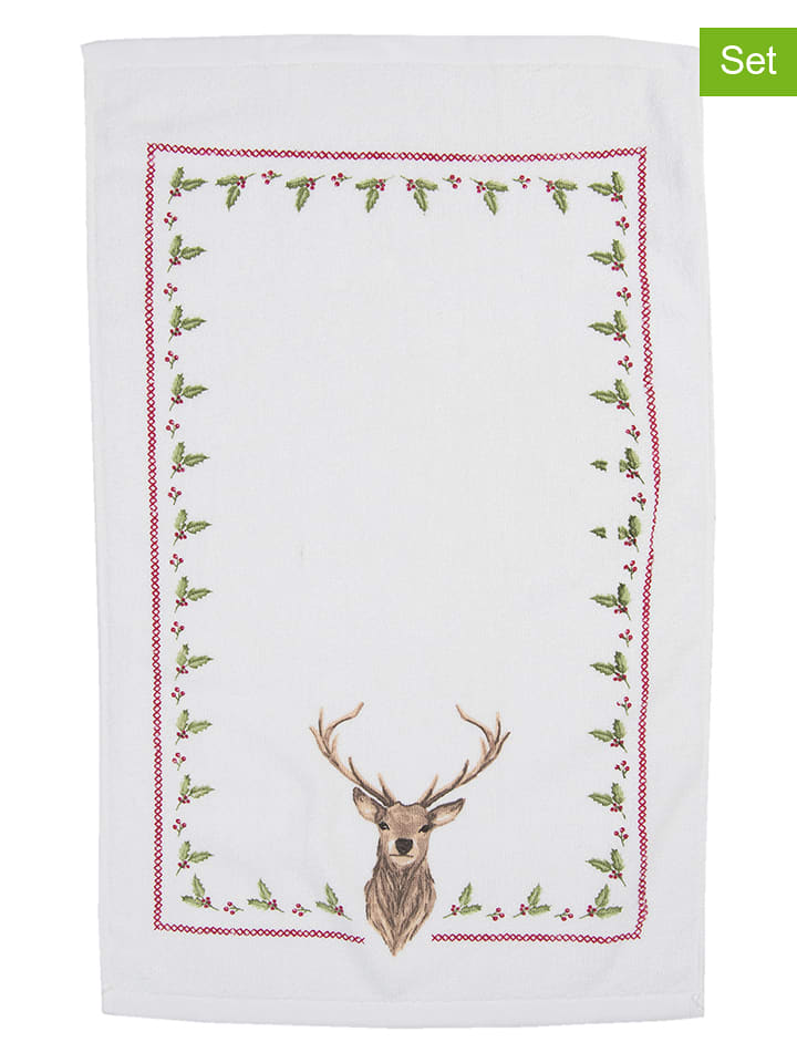 Ręczniki (2 szt.) w kolorze białym ze wzorem dla gości - 66 x 40 cm