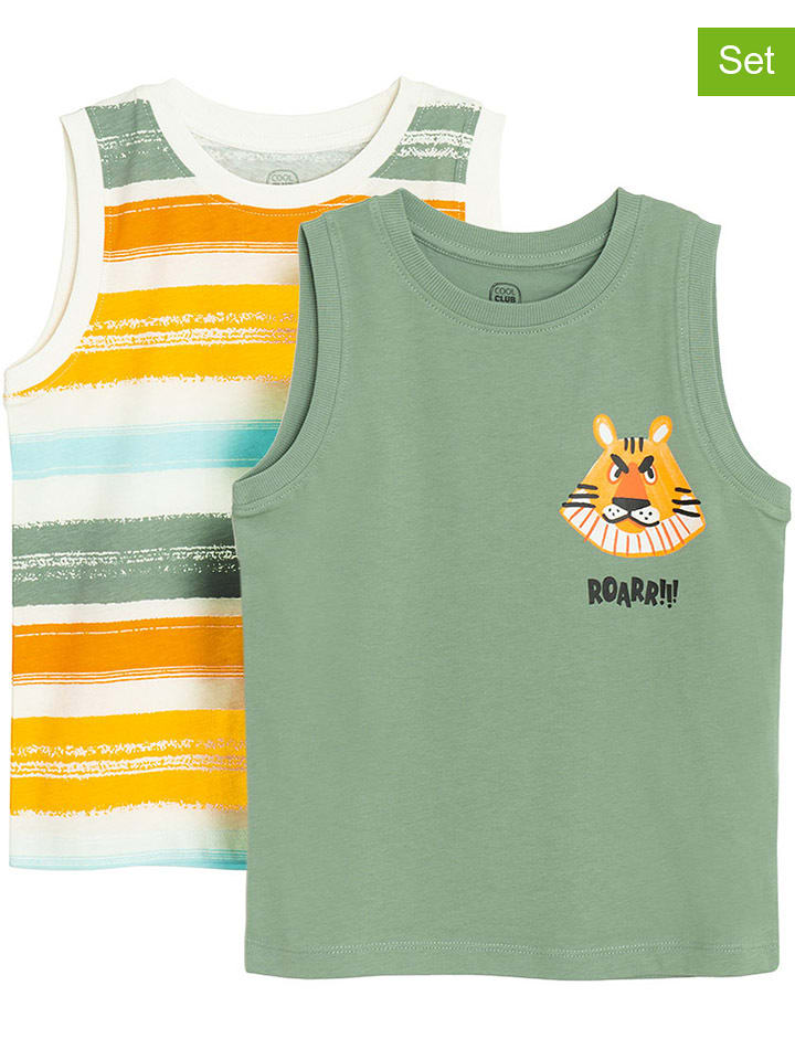 COOL CLUB Topy (2 szt.) w kolorze biało-pomarańczowo-oliwkowym rozmiar: 104