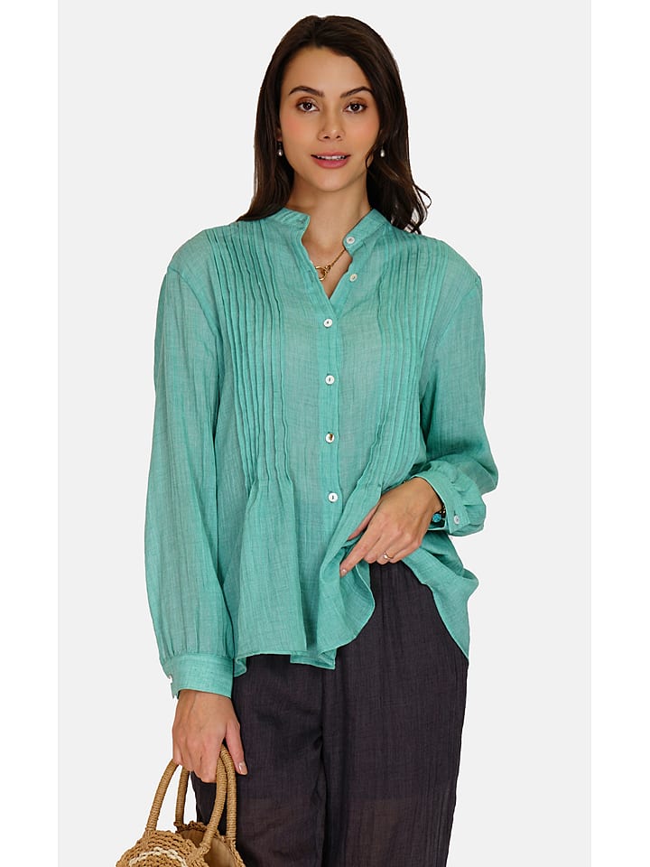 Le Jardin du Lin Lniana bluzka w kolorze turkusowym rozmiar: 34