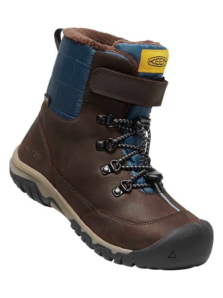 Skórzane botki zimowe "Greta" w kolorze brązowo-morskim