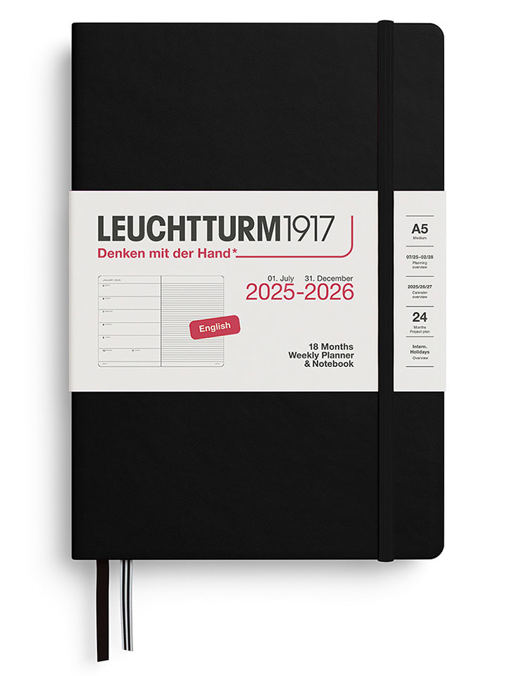 LEUCHTTURM1917 Notatnik w kolorze czarnym z kalendarzem - A5 rozmiar: onesize