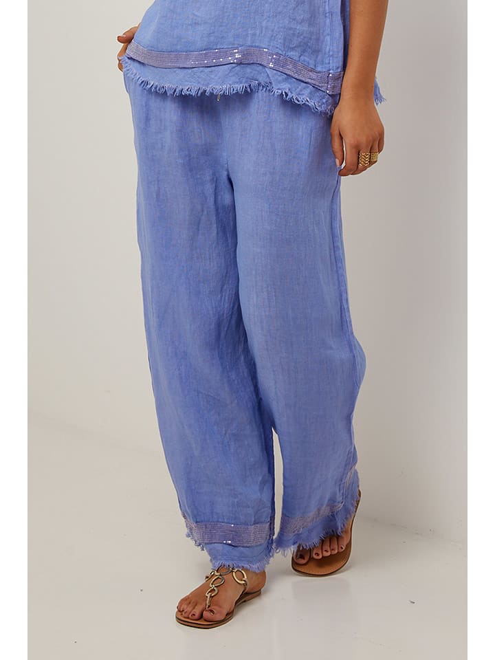 Le Monde du Lin Lniane spodnie w kolorze niebieskim rozmiar: 38/40