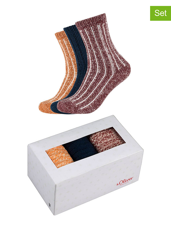 s.Oliver Skarpety (3 pary) w kolorze granatowo-bordowo-pomarańczowym rozmiar: 35-38