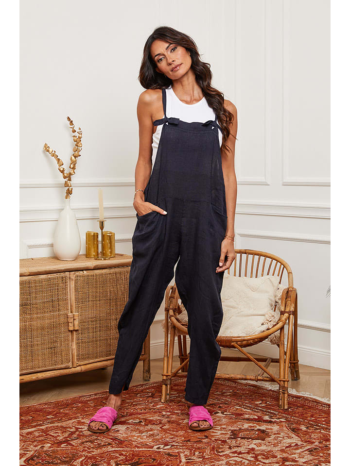 La Compagnie Du Lin Lniany kombinezon "Stephania" w kolorze granatowym rozmiar: XXL