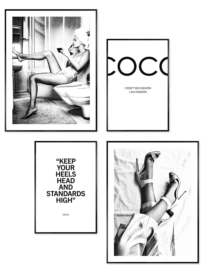 Orangewallz Druki artystyczne (4 szt.) "Getting Ready" w kolorze czarnym w ramkach rozmiar: 30x40 cm