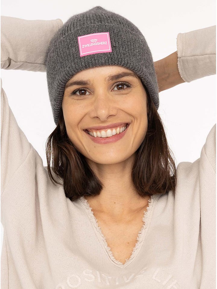 Zwillingsherz Czapka "Zwillingsherz" w kolorze antracytowym rozmiar: onesize