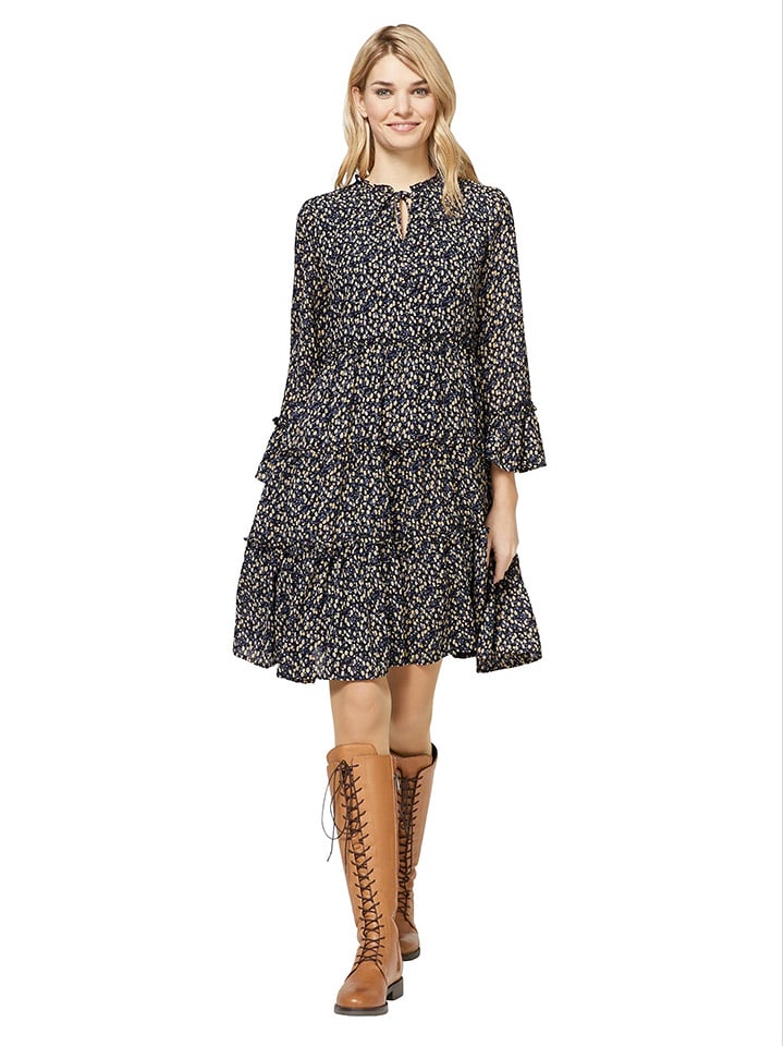 Sukienka w kolorze granatowo-żółtym ze wzorem