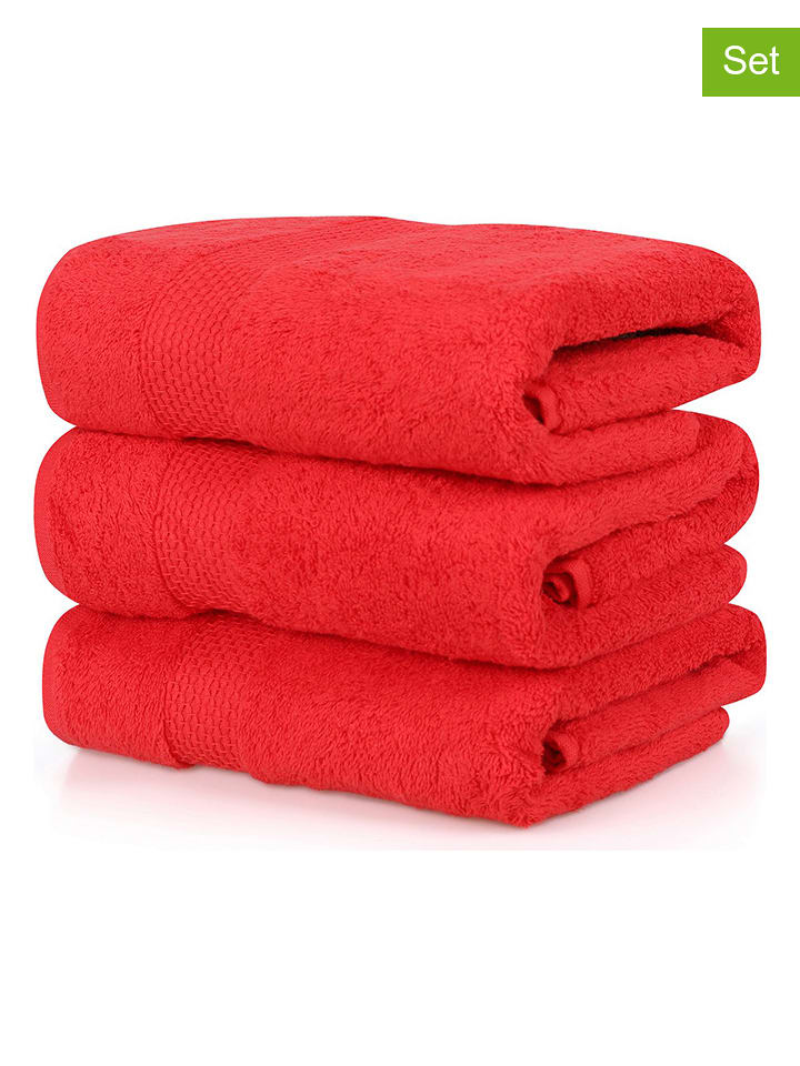 Colorful Cotton Ręczniki (3 szt.) w kolorze czerwonym do rąk rozmiar: 50x90 cm