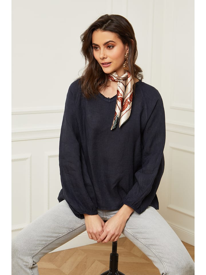 Fleur de Lin Lniana bluzka "Celiane" w kolorze granatowym rozmiar: XL