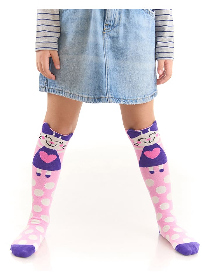 Denokids Podkolanówki "Cute Cat" w kolorze jasnoróżowym rozmiar: 128/134