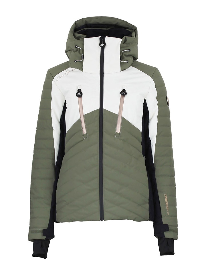 Peak Mountain Kurtka narciarska "Acharme" w kolorze oliwkowo-białym rozmiar: L