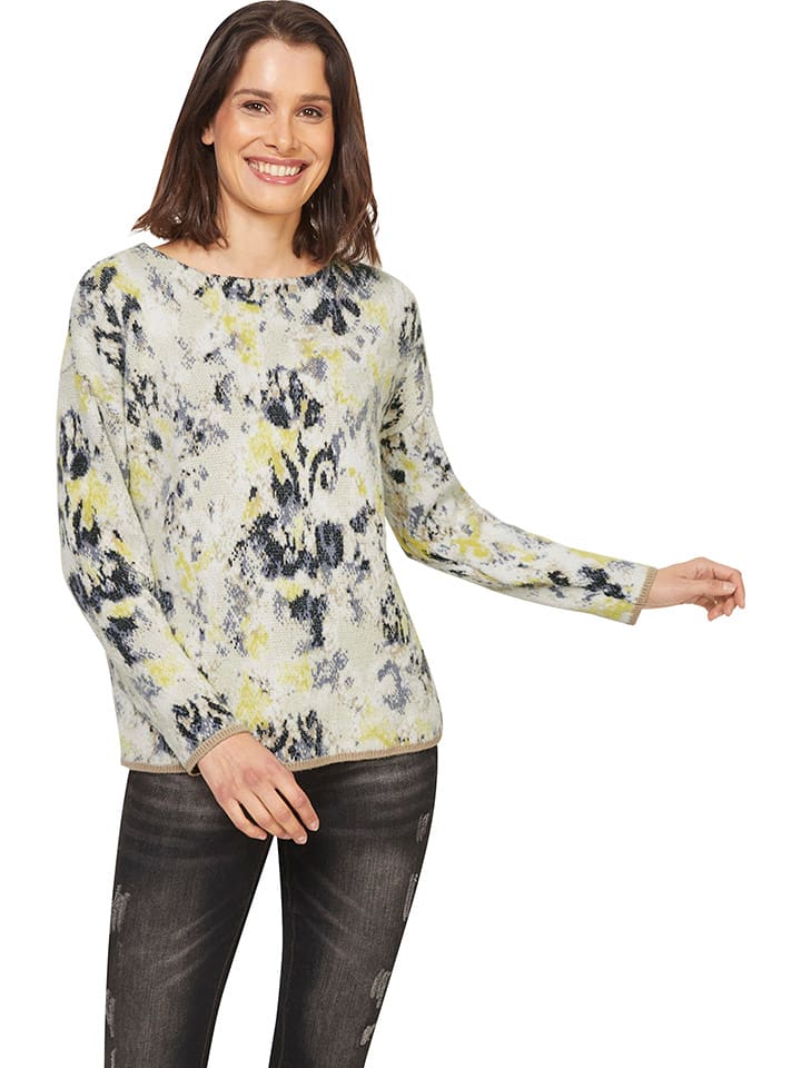 Heine Sweter w kolorze antracytowo-zielono-kremowym rozmiar: 40