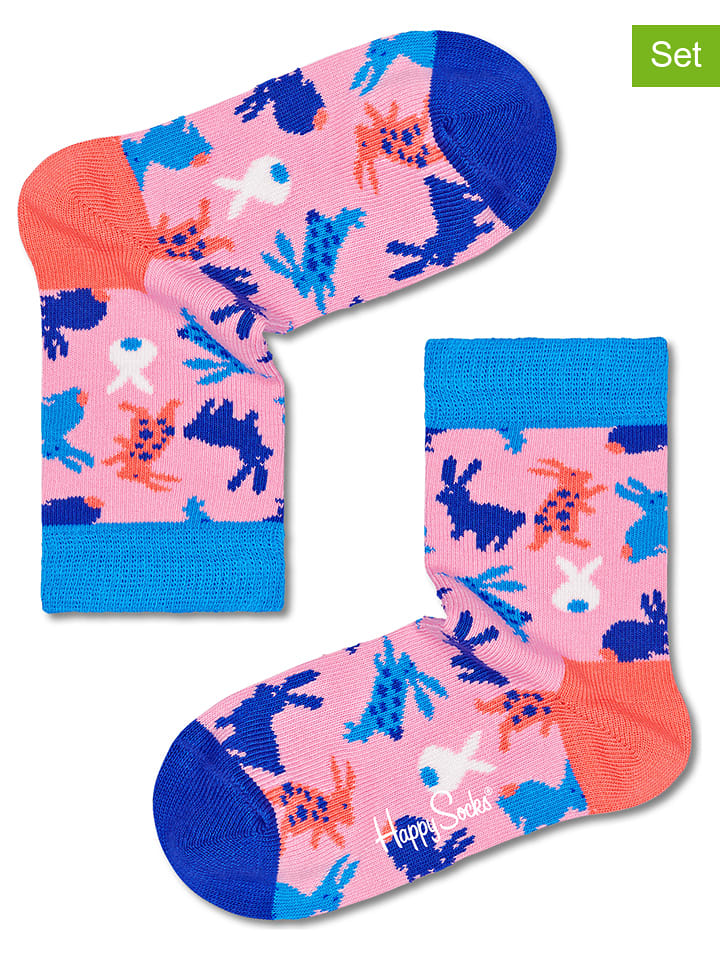 Happy Socks Skarpety (2 pary) "Rabbits" w kolorze jasnoróżowo-niebieskim rozmiar: 24-26