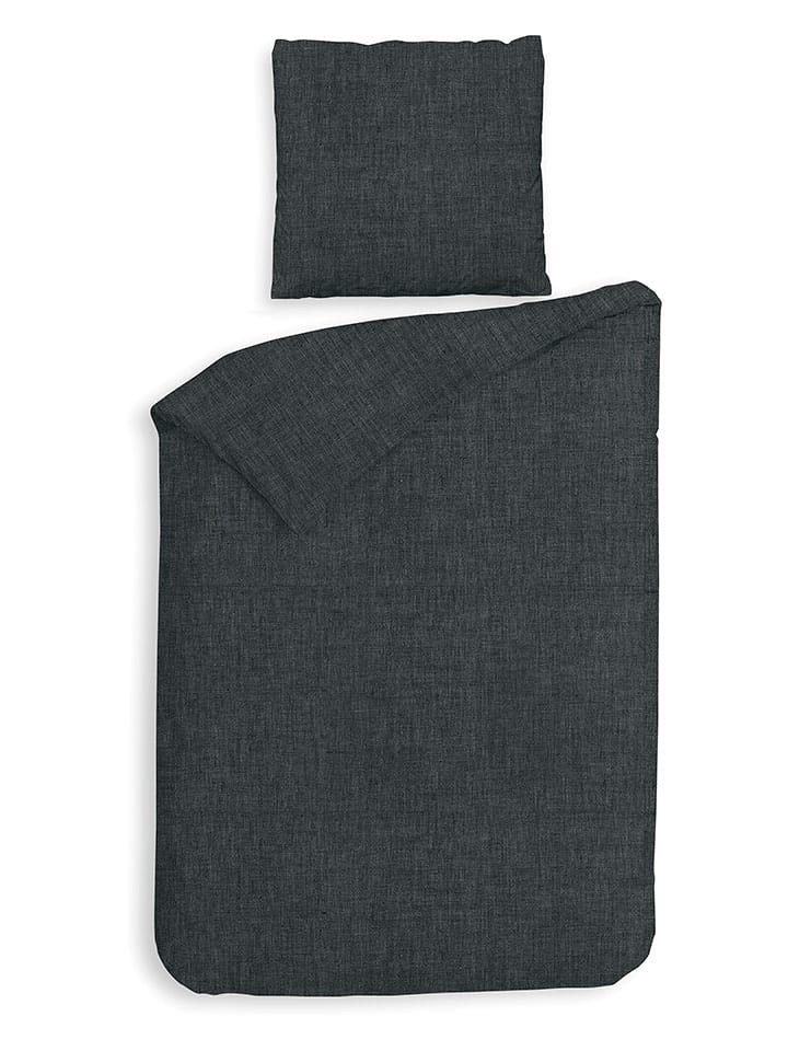 HNL Komplet pościeli flanelowej "Franela" w kolorze antracytowym rozmiar: 140x220 cm