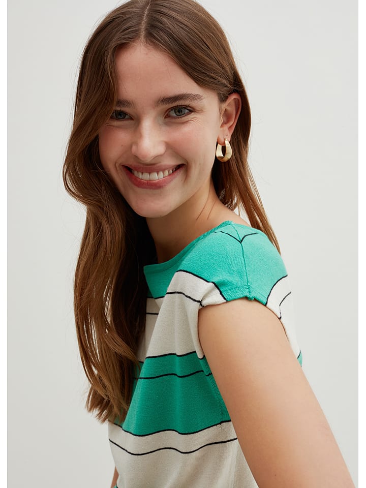 STEFANEL Koszulka w kolorze turkusowo-kremowym rozmiar: M