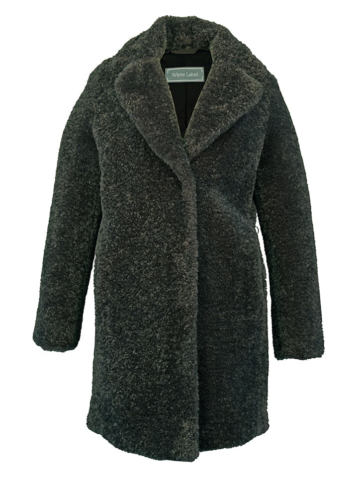 WHITE LABEL Płaszcz pluszowy w kolorze zielonym rozmiar: 38