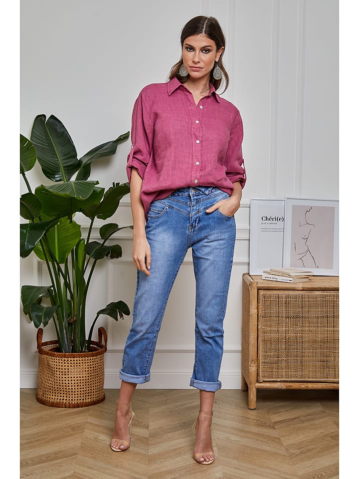 Lniana bluzka w kolorze różowym