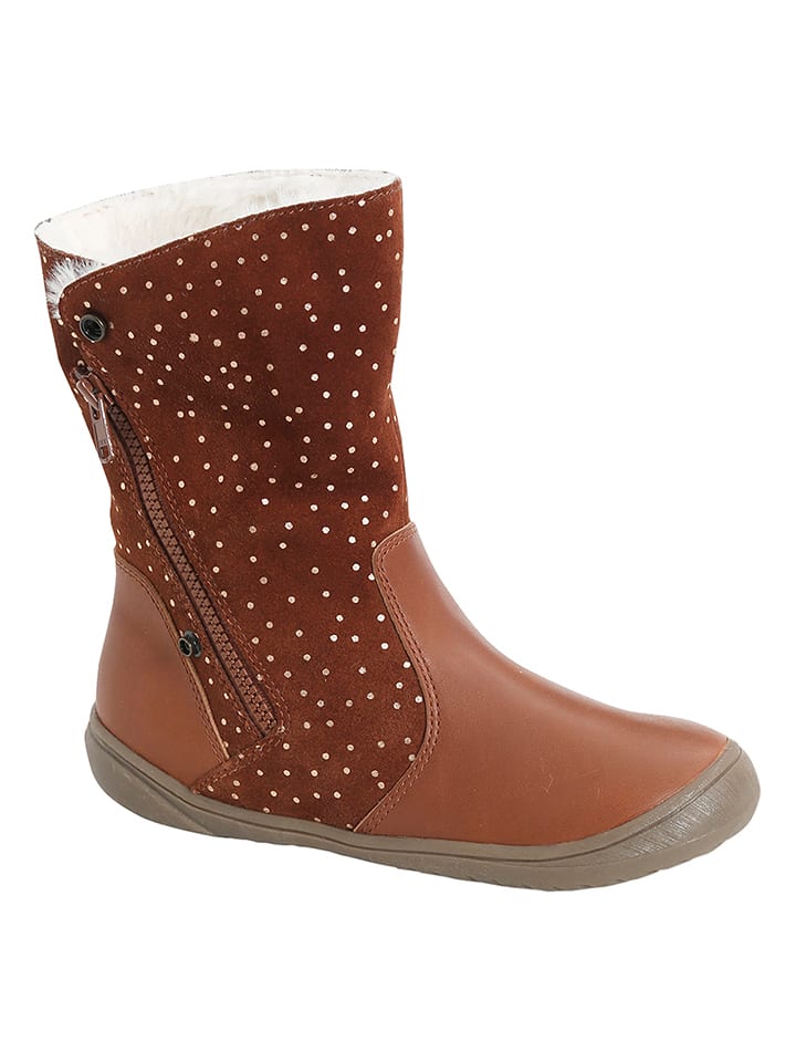 vertbaudet Skórzane botki w kolorze jasnobrązowym rozmiar: 26