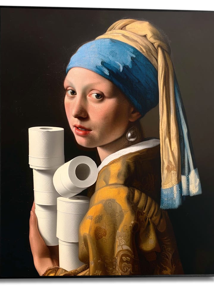 Orangewallz Druk artystyczny "Toilet Pearl Girl" w ramce rozmiar: 40x50 cm