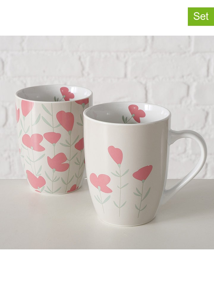 Boltze Kubki (2 szt.) "Annabel" w kolorze biało-jasnoróżowym - 330 ml rozmiar: onesize