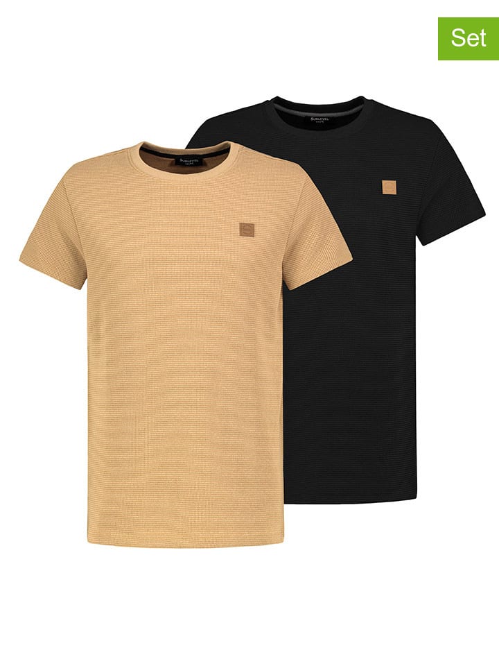 Sublevel Koszulki (2 szt.) w kolorze czarnym i beżowym rozmiar: M