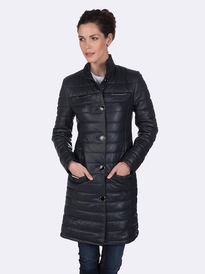 Skórzany płaszcz w kolorze granatowym