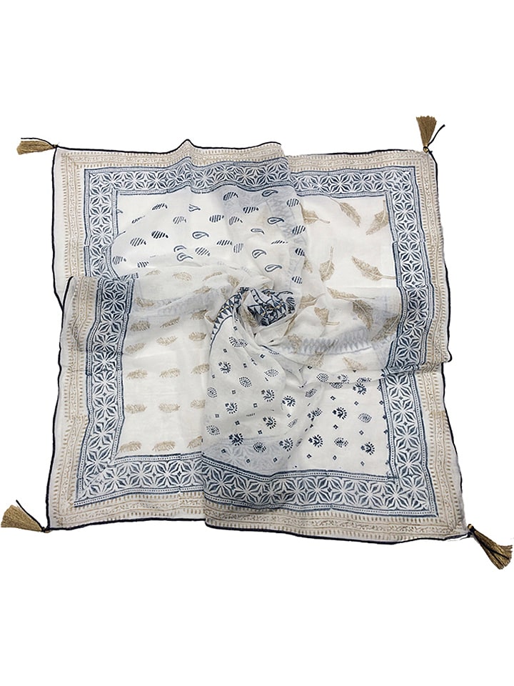 Chusta w kolorze beżowo-białym - 100 x 100 cm