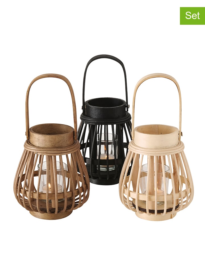 Świeczniki (3 szt.) w kolorze brązowo-beżowo-czarnym - wys. 16 x Ø 14 cm