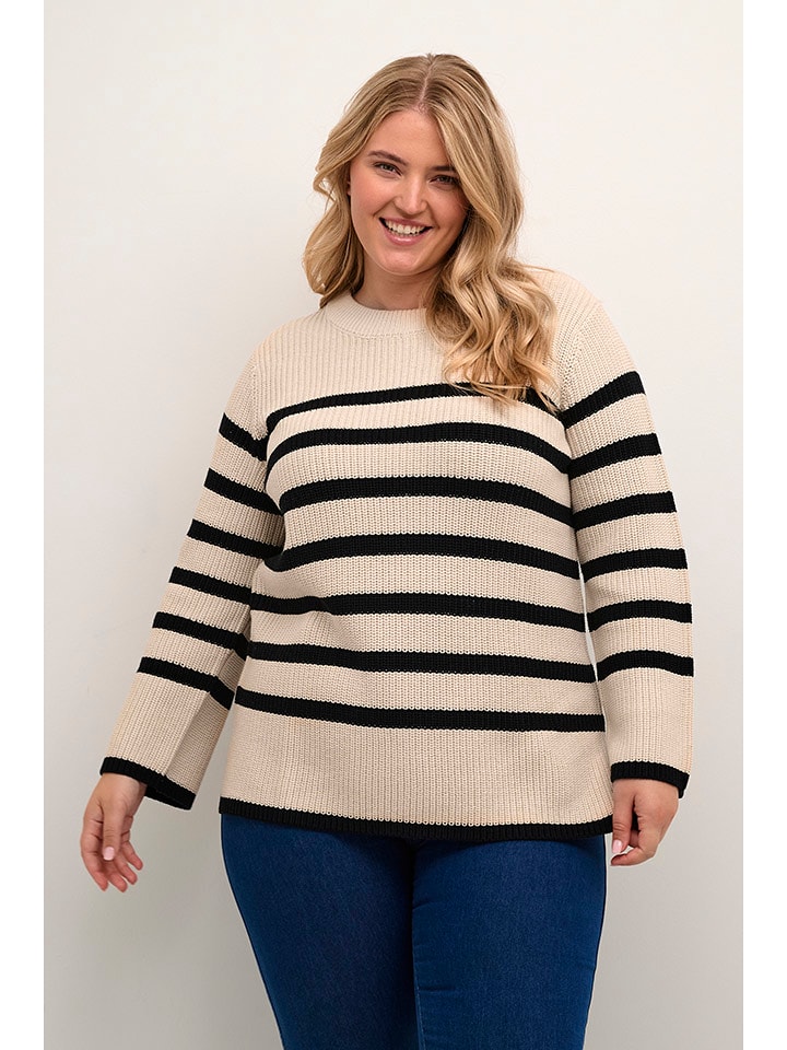 KAFFE curve Sweter w kolorze czarno-beżowym rozmiar: XL