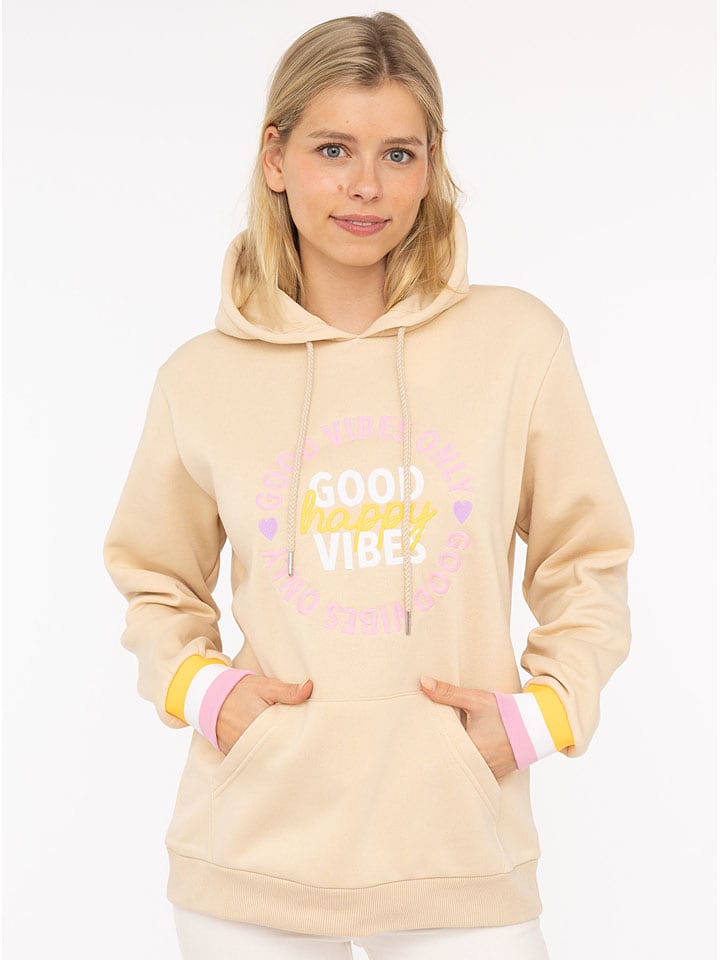 Zwillingsherz Bluza "Good Vibes Only" w kolorze beżowym rozmiar: S/M