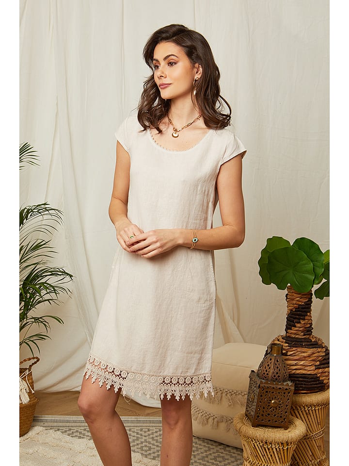 Lin Passion Lniana sukienka w kolorze beżowym rozmiar: 34/36