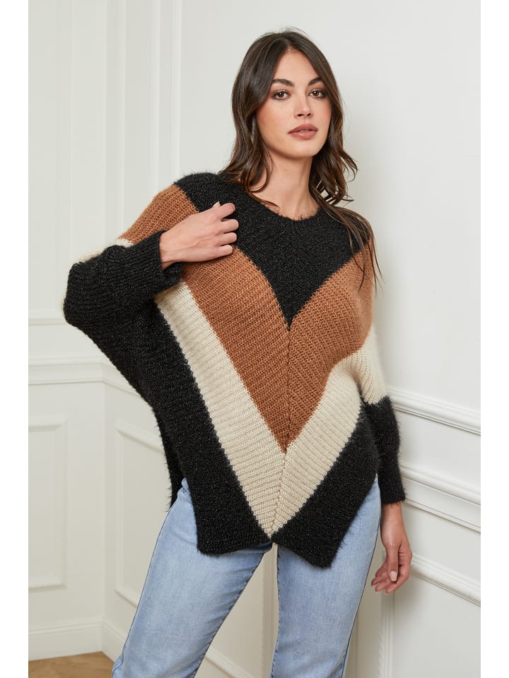 Joséfine Sweter "Label" w kolorze czarno-karmelowo-kremowym rozmiar: M