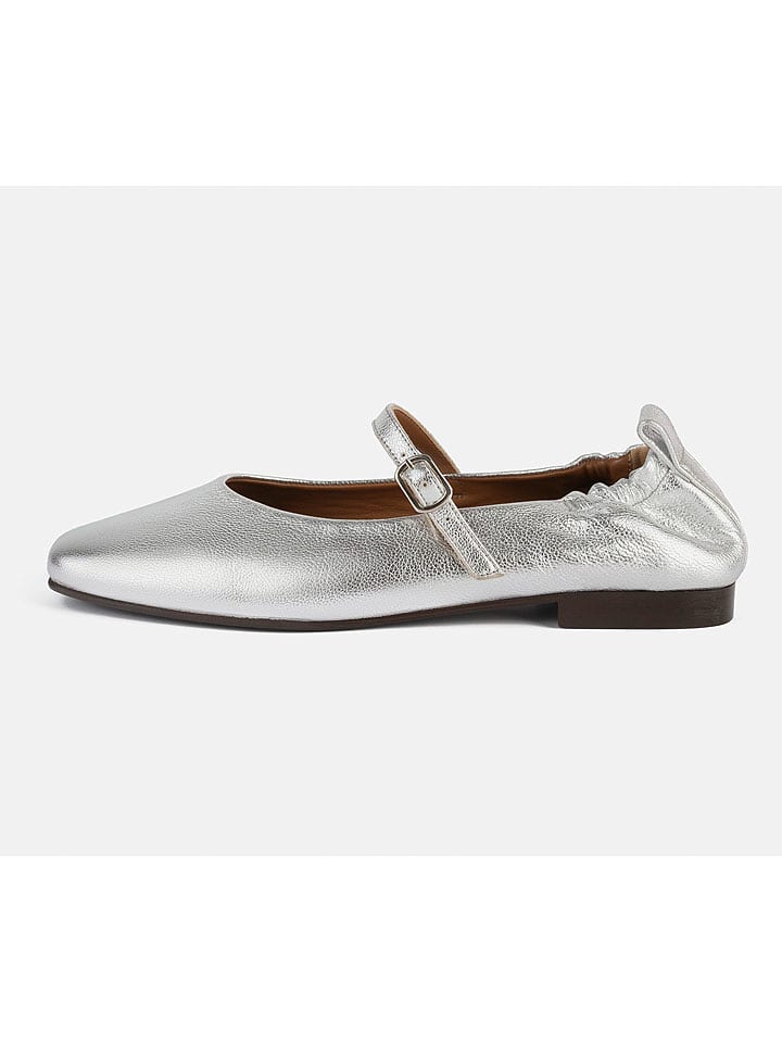 loft37 Skórzane baleriny "Luxe Strides" w kolorze srebrnym z paskiem rozmiar: 39