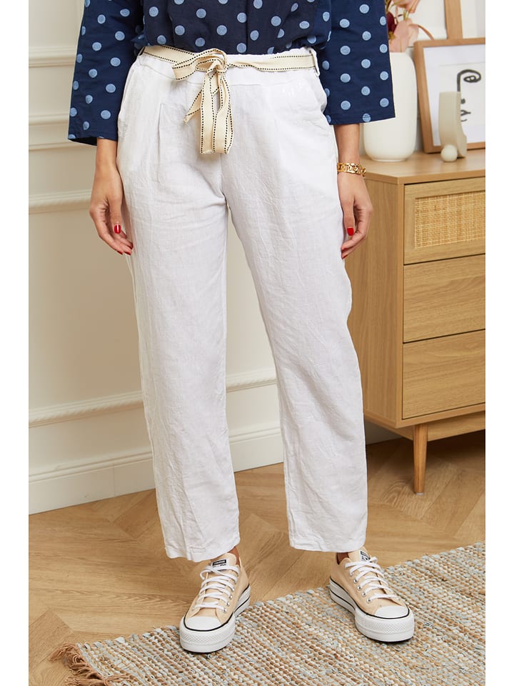 Lniane spodnie w kolorze białym