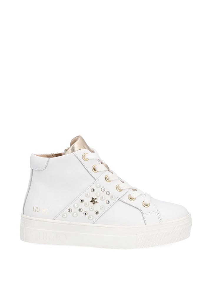 Skórzane sneakersy w kolorze złoto-białym