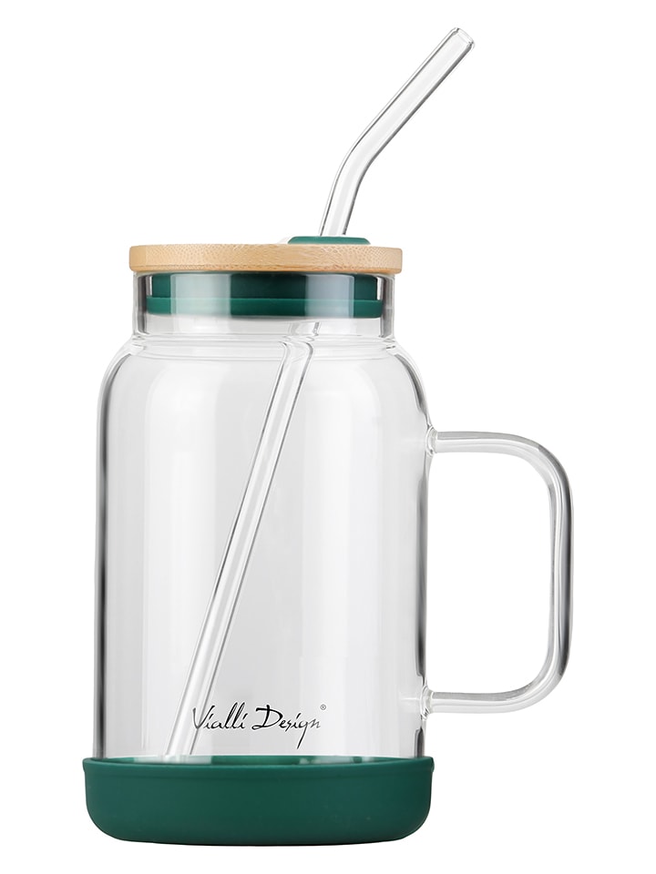 Vialli Design Szklanka w kolorze zielonym ze słomką - 600 ml rozmiar: onesize