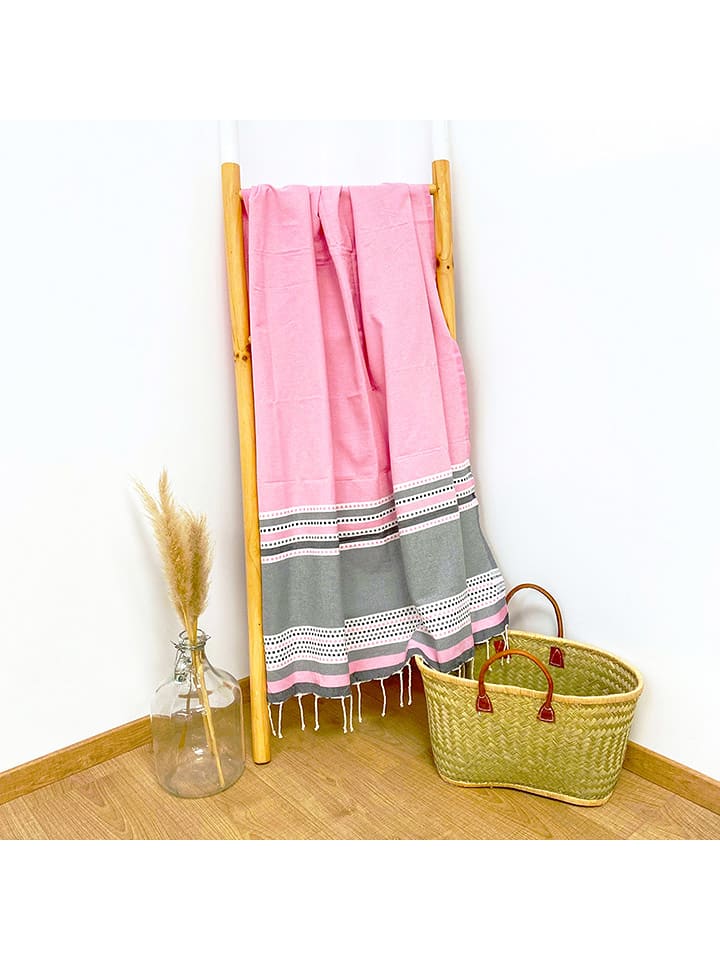 Le Comptoir de la Plage Fouta "Banado" w kolorze szaro-jasnoróżowym - 200 x 100 cm rozmiar: onesize