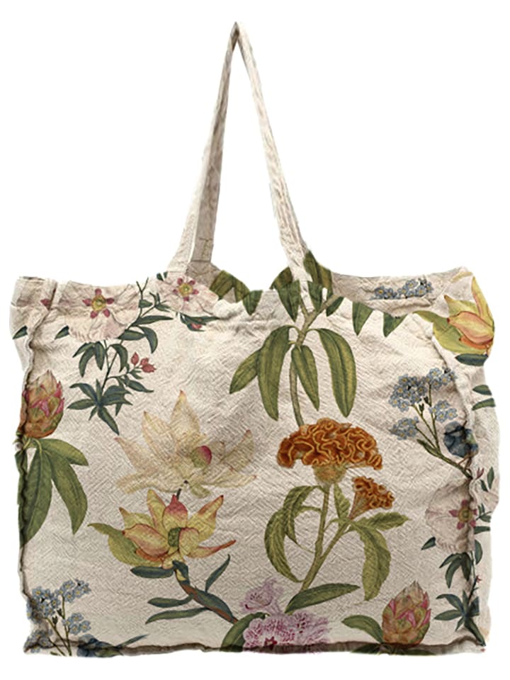 Shopper bag "Jara" w kolorze kremowym ze wzorem - 50 x 40 x 7 cm