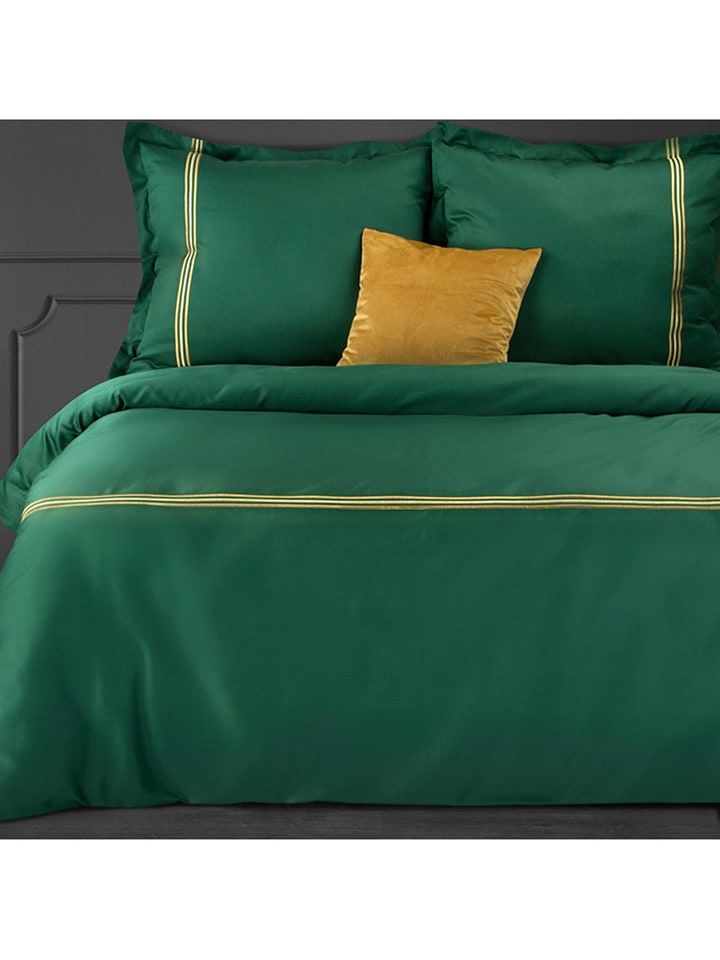 Komplet pościeli satynowej "Haft" w złoto-zielonym