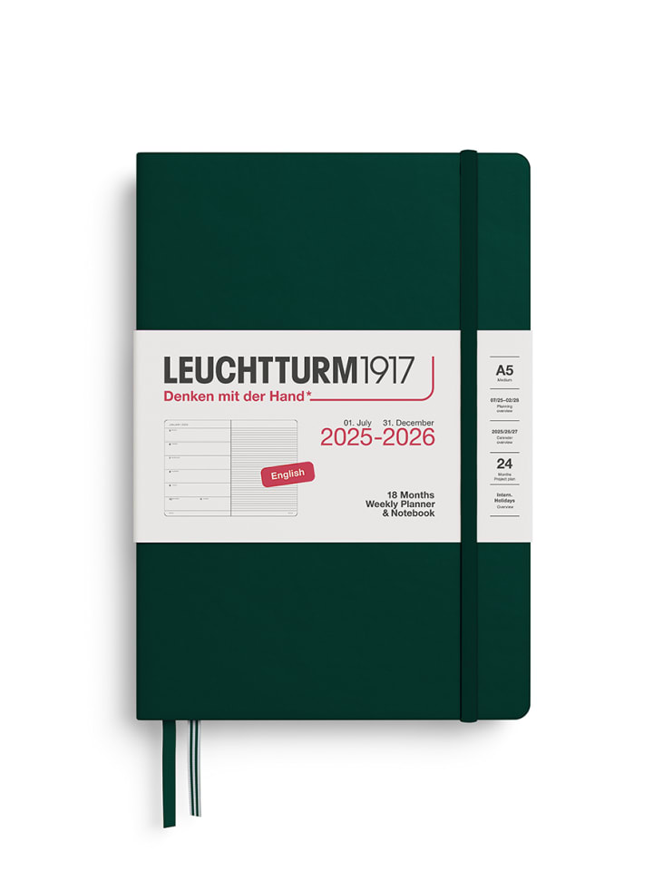 LEUCHTTURM1917 Notatnik w kolorze ciemnozielonym z kalendarzem - A5 rozmiar: onesize